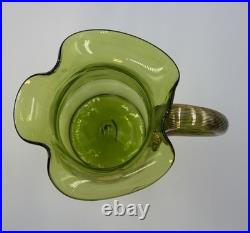 Antique Victorian Glass 9.5 Pitcher Hand Blown & Painted Emerald Green Cherry