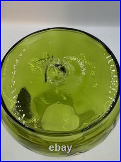 Antique Victorian Glass 9.5 Pitcher Hand Blown & Painted Emerald Green Cherry