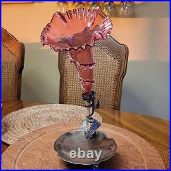 Antique Victorian Glass Epergne with Rockford Silverplate Card Receiver 12 / Read