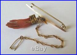 Antique Victorian Gold Coral Hand Brooch