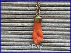 Antique Victorian Gold Coral Hand Figa Charm Pendant