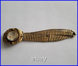 Antique Victorian Gold Filled Brass Bracelet with Lady Miniature Hand Painted Made