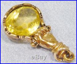Antique Victorian Gold Filled Figural Hand Holding Faceted Glass Watch Fob