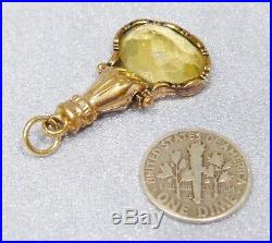 Antique Victorian Gold Filled Figural Hand Holding Faceted Glass Watch Fob