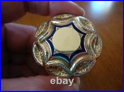 Antique Victorian Gold Filled Hand Chased Blue Enamel Mourning Brooch Or Pendant