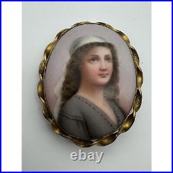 Antique Victorian Gold Filled Portrait Brooch Hand Painted