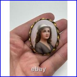 Antique Victorian Gold Filled Portrait Brooch Hand Painted