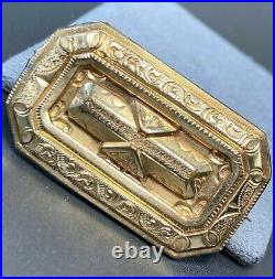 Antique Victorian Gold Filled Rectangular Brooch Pendant Repousse Hand-Chiseled