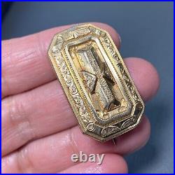 Antique Victorian Gold Filled Rectangular Brooch Pendant Repousse Hand-Chiseled