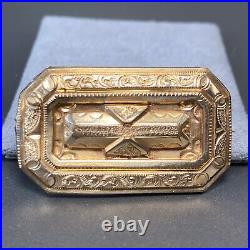 Antique Victorian Gold Filled Rectangular Brooch Pendant Repousse Hand-Chiseled