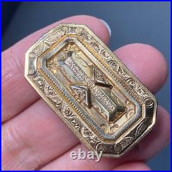 Antique Victorian Gold Filled Rectangular Brooch Pendant Repousse Hand-Chiseled