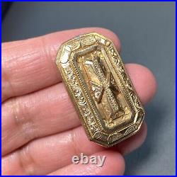 Antique Victorian Gold Filled Rectangular Brooch Pendant Repousse Hand-Chiseled