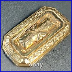 Antique Victorian Gold Filled Rectangular Brooch Pendant Repousse Hand-Chiseled