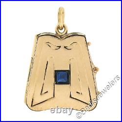 Antique Victorian Gold Filled Sapphire Hand Engraved Open Locket Pendant