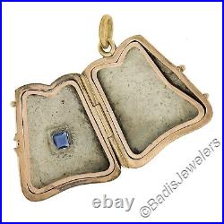 Antique Victorian Gold Filled Sapphire Hand Engraved Open Locket Pendant