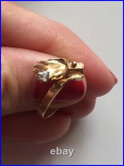 Antique Victorian Gold Ring Diamond Hand Anello Oro Antico Diamante Mano