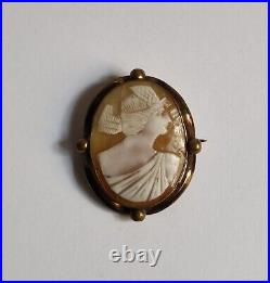 Antique Victorian Gold-plated Brass Brooch With Hand Carved Cameo 19th Cent