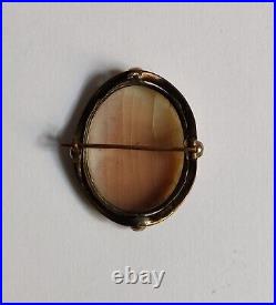 Antique Victorian Gold-plated Brass Brooch With Hand Carved Cameo 19th Cent