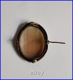 Antique Victorian Gold-plated Brass Brooch With Hand Carved Cameo 19th Cent