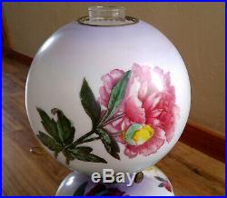 Antique Victorian Gone With The Wind Oil Lamp, Hand Painted Peonies, Electrified