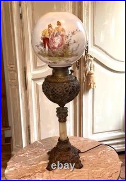 Antique Victorian Gone With The Wind Parlor Banquet Lamp Hand Painted NICE