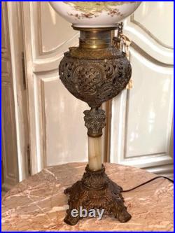 Antique Victorian Gone With The Wind Parlor Banquet Lamp Hand Painted NICE