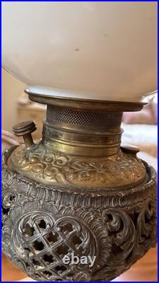 Antique Victorian Gone With The Wind Parlor Banquet Lamp Hand Painted NICE