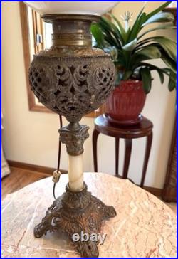 Antique Victorian Gone With The Wind Parlor Banquet Lamp Hand Painted NICE