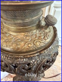 Antique Victorian Gone With The Wind Parlor Banquet Lamp Hand Painted NICE