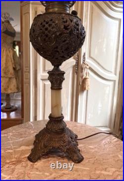 Antique Victorian Gone With The Wind Parlor Banquet Lamp Hand Painted NICE