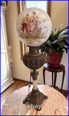 Antique Victorian Gone With The Wind Parlor Banquet Lamp Hand Painted NICE