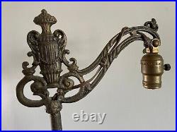 Antique Victorian Gothic Crest Hand Wrought Iron Bridge Arm Ornate Floor Lamp