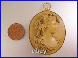 Antique Victorian Greek God Bacchus Lava Hand Carved Cameo Pendant 10K & GF