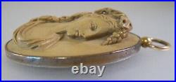 Antique Victorian Greek God Bacchus Lava Hand Carved Cameo Pendant 10K & GF