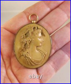 Antique Victorian Greek God Bacchus Lava Hand Carved Cameo Pendant 10K & GF