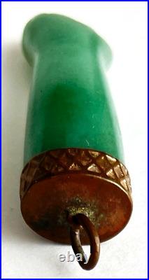 Antique Victorian Green Jade Stone Figa Arm Hand Charm Pendant