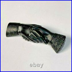 Antique Victorian Gutta Percha Mourning Goth Clasping Hands Jewelry Brooch Pin