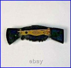 Antique Victorian Gutta Percha Mourning Goth Clasping Hands Jewelry Brooch Pin