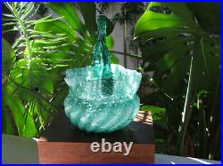 Antique Victorian HAND BLOWN Swirled, Ruffled ART GLASS BASKET Thorn Handle MINT