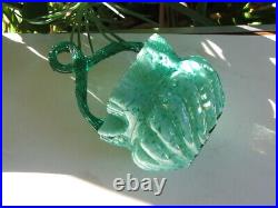 Antique Victorian HAND BLOWN Swirled, Ruffled ART GLASS BASKET Thorn Handle MINT