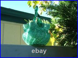 Antique Victorian HAND BLOWN Swirled, Ruffled ART GLASS BASKET Thorn Handle MINT