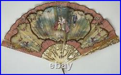 Antique! Victorian HAND PAINTED Paper HAND FAN with Bone Spokes SIGNED Beautiful