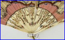 Antique! Victorian HAND PAINTED Paper HAND FAN with Bone Spokes SIGNED Beautiful