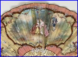 Antique! Victorian HAND PAINTED Paper HAND FAN with Bone Spokes SIGNED Beautiful