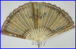 Antique! Victorian HAND PAINTED Paper HAND FAN with Bone Spokes SIGNED Beautiful