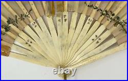 Antique! Victorian HAND PAINTED Paper HAND FAN with Bone Spokes SIGNED Beautiful