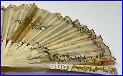 Antique! Victorian HAND PAINTED Paper HAND FAN with Bone Spokes SIGNED Beautiful