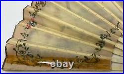 Antique! Victorian HAND PAINTED Paper HAND FAN with Bone Spokes SIGNED Beautiful