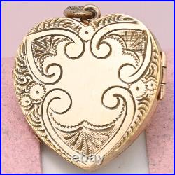 Antique Victorian HEART Hand Etched Yellow Gold Filled Puffy Heart Charm Locket