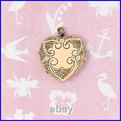 Antique Victorian HEART Hand Etched Yellow Gold Filled Puffy Heart Charm Locket